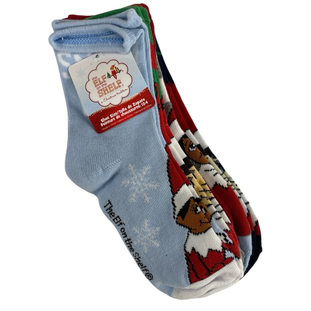 Elf on the Shelf Kids Holiday Christmas Socks 5 Pairs Shoe Size 10-4 NWT